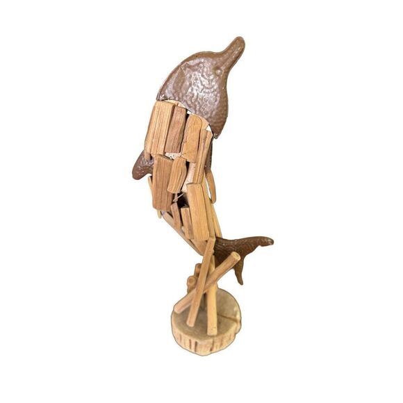 Driftwood 21" Beach Decor Art Deco Metal Dolphin Sculpture - Picture 1 of 6